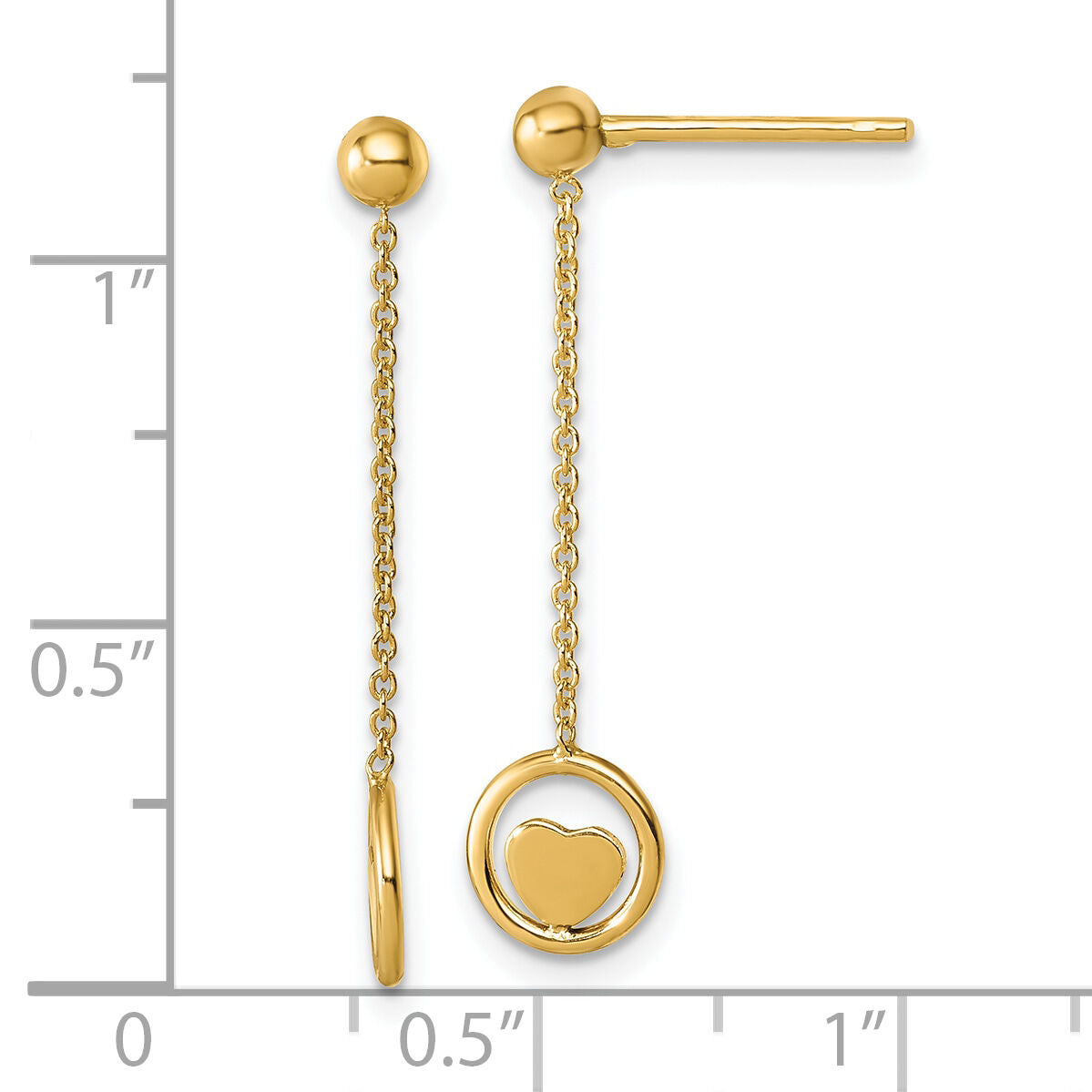 14k Polished Heart in Circle Dangle Post Earrings-SF3283E
