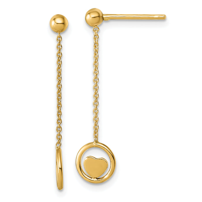 14k Polished Heart in Circle Dangle Post Earrings-SF3283E