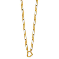 14k Polished Heart Clasp 17.5in Paperclip Necklace-SF3285-17.5
