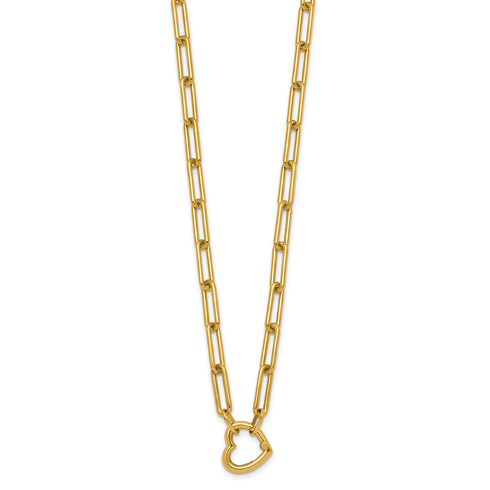14k Polished Heart Clasp 17.5in Paperclip Necklace-SF3285-17.5