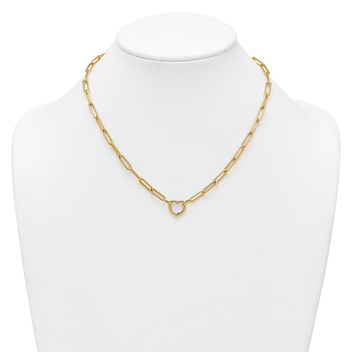 14k Polished Heart Clasp 17.5in Paperclip Necklace-SF3285-17.5
