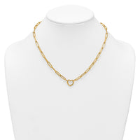 14k Polished Heart Clasp 17.5in Paperclip Necklace-SF3285-17.5