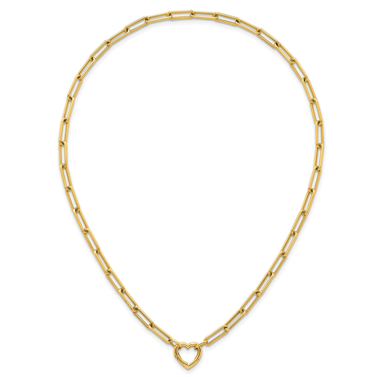 14k Polished Heart Clasp 17.5in Paperclip Necklace-SF3285-17.5
