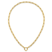 14k Polished Heart Clasp 17.5in Paperclip Necklace-SF3285-17.5