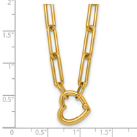 14k Polished Heart Clasp 17.5in Paperclip Necklace-SF3285-17.5
