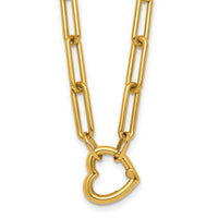 14k Polished Heart Clasp 17.5in Paperclip Necklace-SF3285-17.5