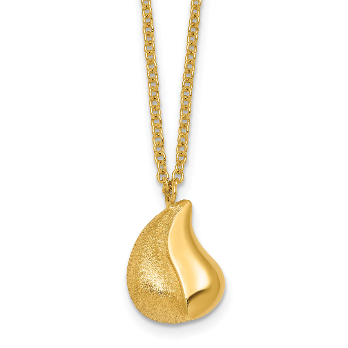 14k Polished And Brushed Curved Teardrop W/2in Ext Necklace-SF3288-16