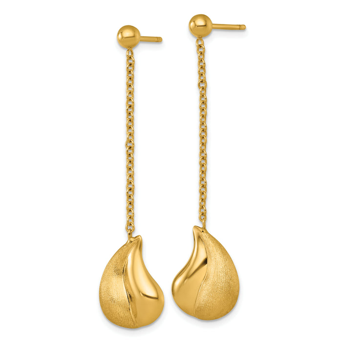 14k Polished And Brushed Curved Teardrop Dangle Post Earrings-SF3288E