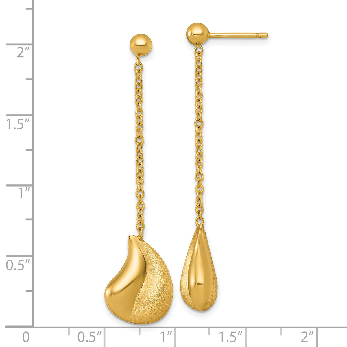 14k Polished And Brushed Curved Teardrop Dangle Post Earrings-SF3288E