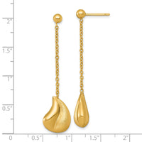 14k Polished And Brushed Curved Teardrop Dangle Post Earrings-SF3288E