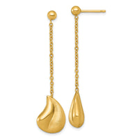 14k Polished And Brushed Curved Teardrop Dangle Post Earrings-SF3288E