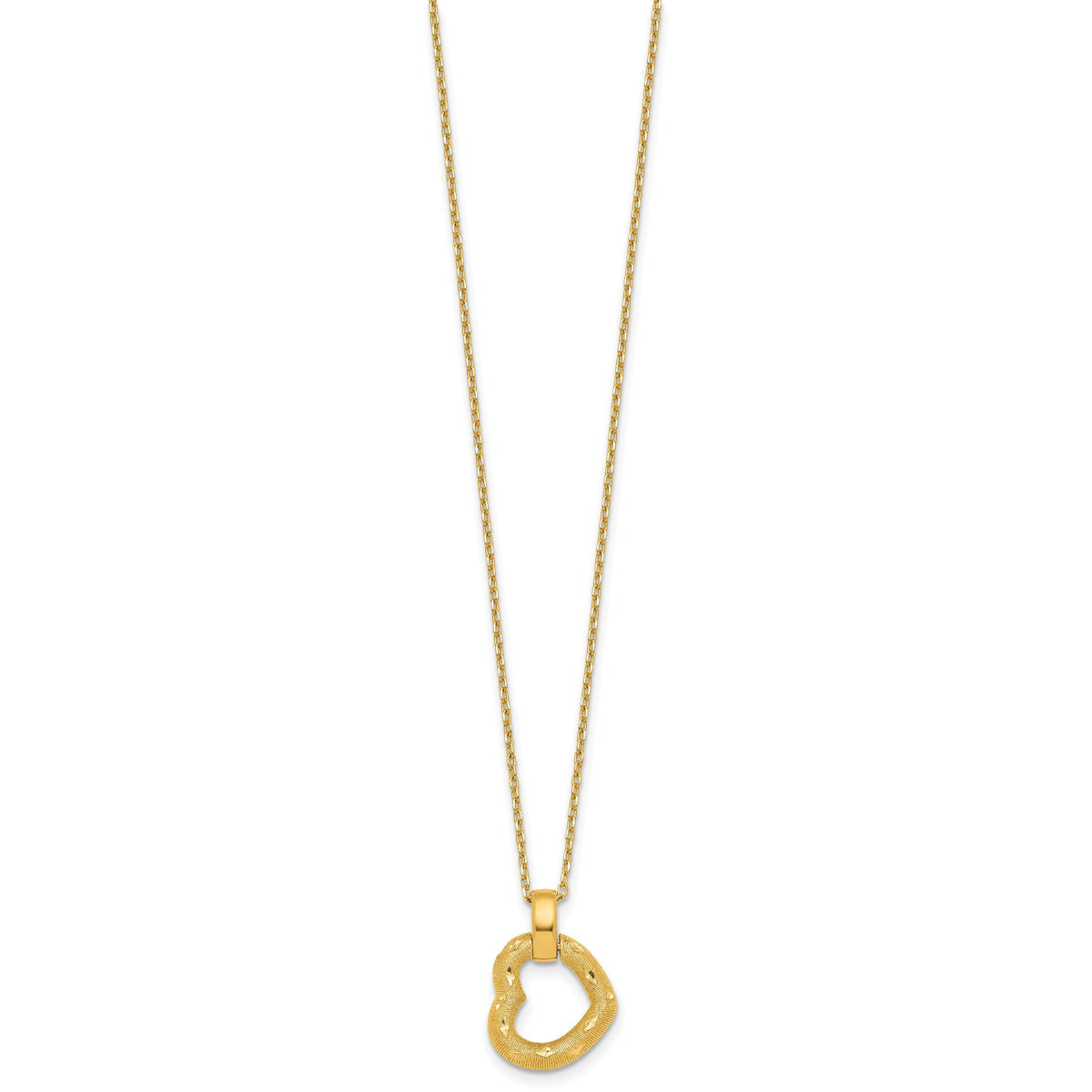 14K Polished Textured D/C Fancy Heart 16in w/2.25in Ext Necklace-SF3289-16