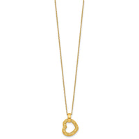 14K Polished Textured D/C Fancy Heart 16in w/2.25in Ext Necklace-SF3289-16