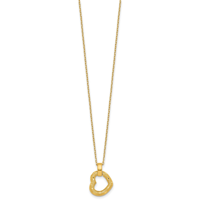 14K Polished Textured D/C Fancy Heart 16in w/2.25in Ext Necklace-SF3289-16