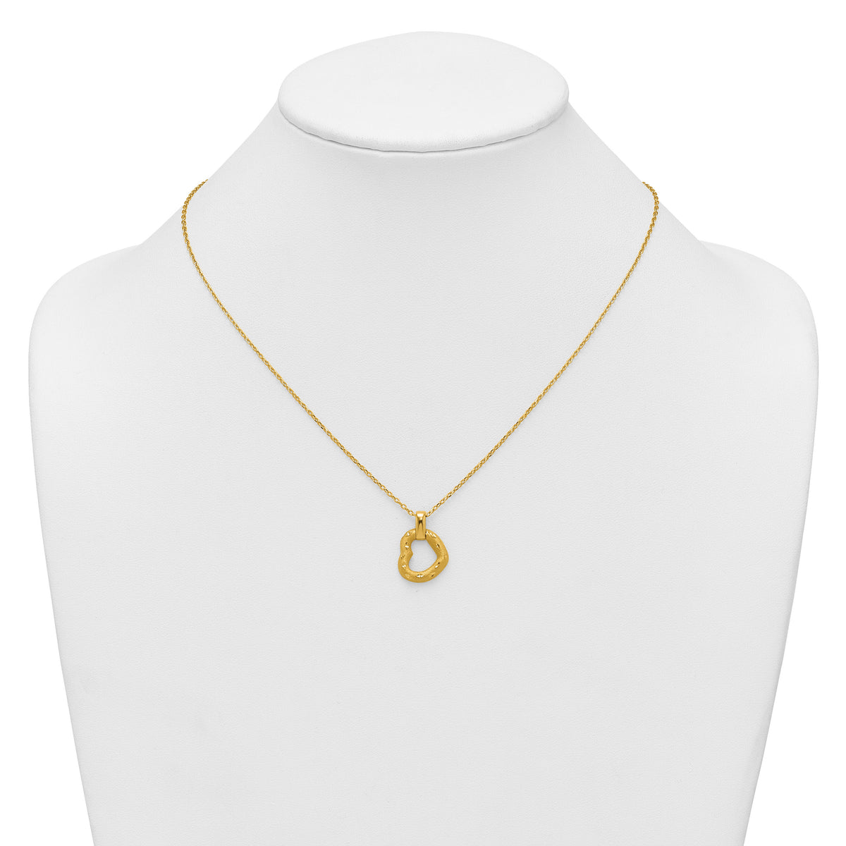 14K Polished Textured D/C Fancy Heart 16in w/2.25in Ext Necklace-SF3289-16
