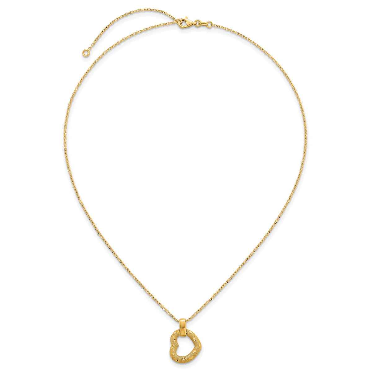 14K Polished Textured D/C Fancy Heart 16in w/2.25in Ext Necklace-SF3289-16