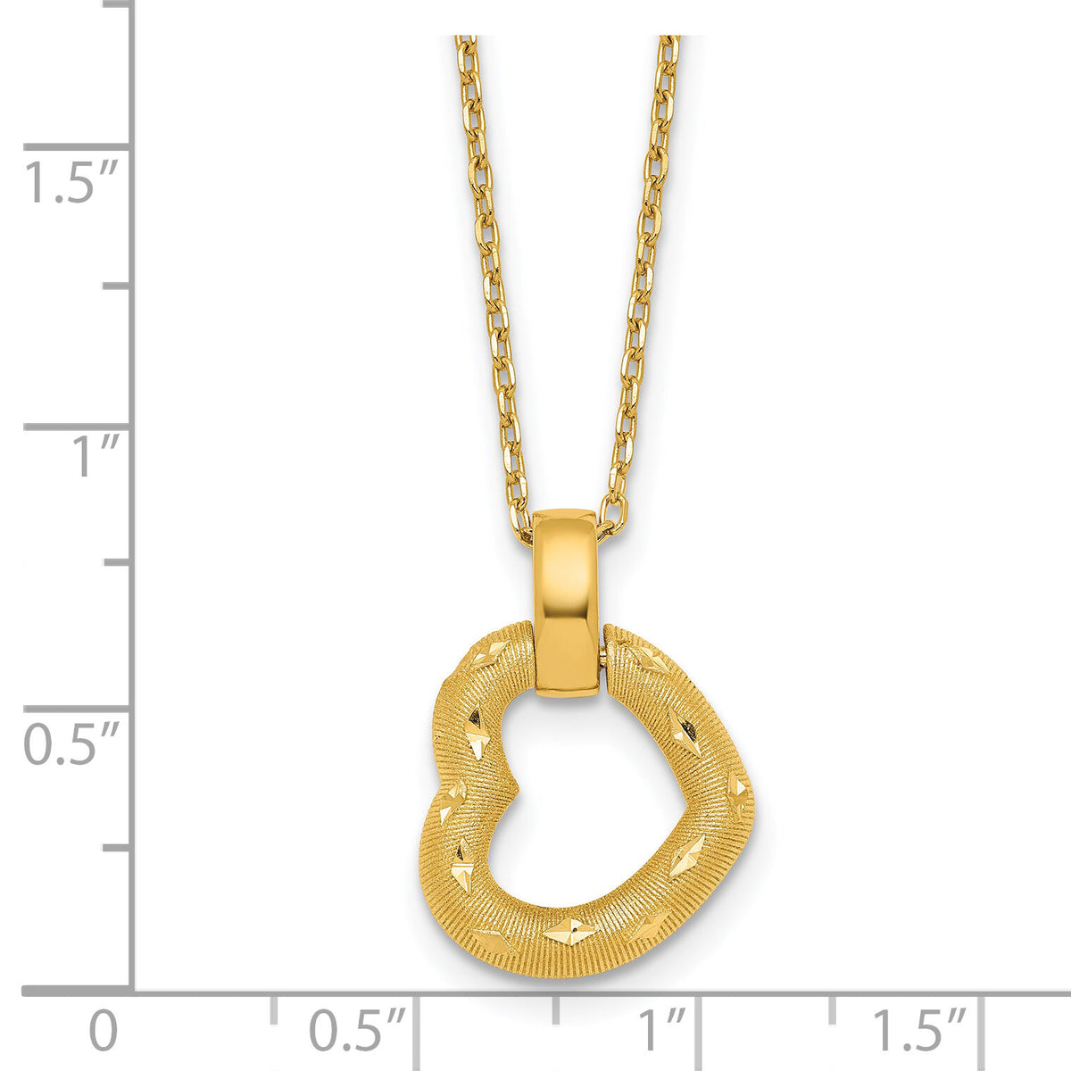 14K Polished Textured D/C Fancy Heart 16in w/2.25in Ext Necklace-SF3289-16