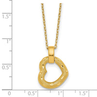 14K Polished Textured D/C Fancy Heart 16in w/2.25in Ext Necklace-SF3289-16