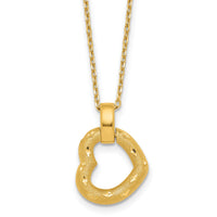 14K Polished Textured D/C Fancy Heart 16in w/2.25in Ext Necklace-SF3289-16