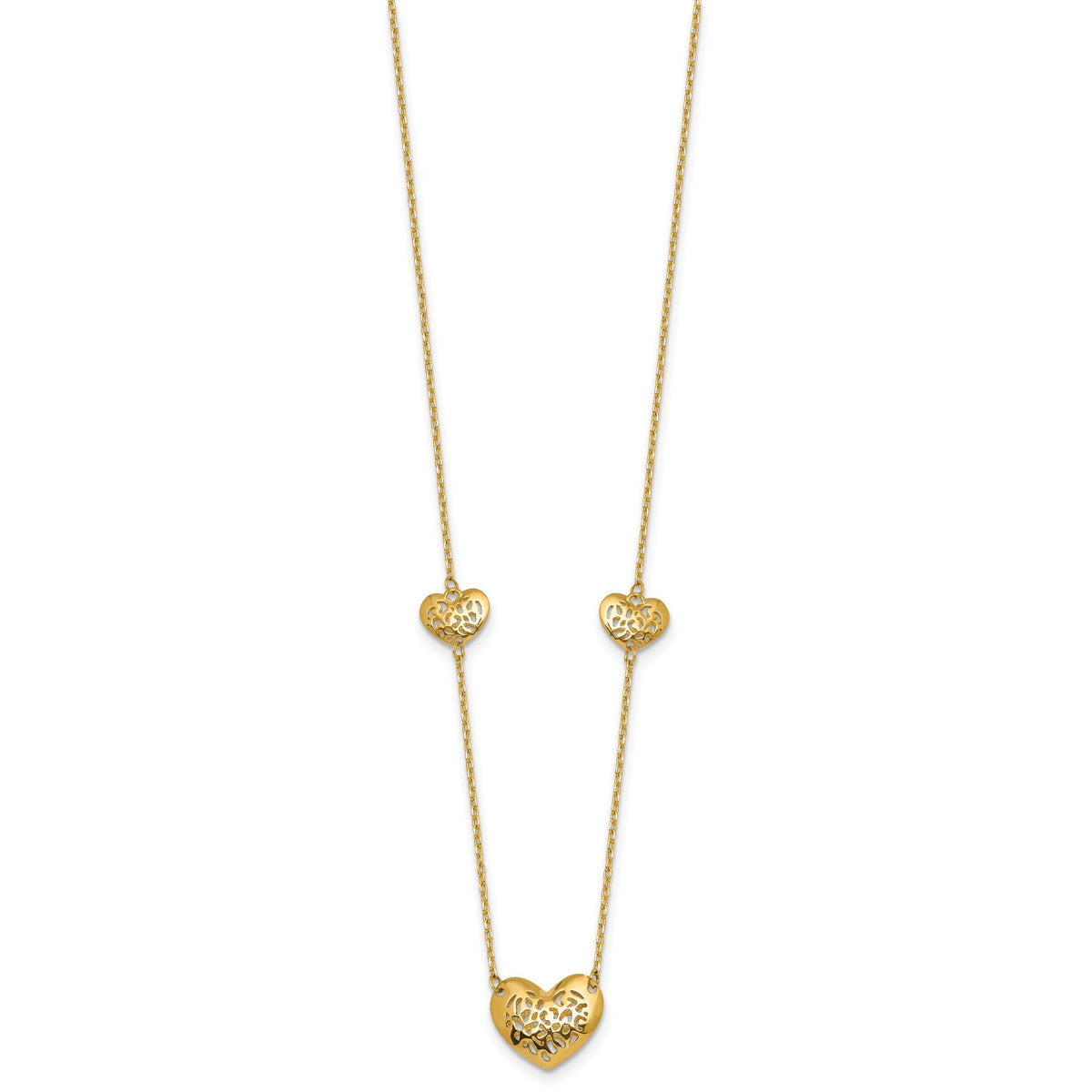 14K Polished and Textured Heart Station 16 w/2in ext. Necklace-SF3291-16