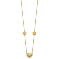 14K Polished and Textured Heart Station 16 w/2in ext. Necklace-SF3291-16