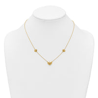 14K Polished and Textured Heart Station 16 w/2in ext. Necklace-SF3291-16