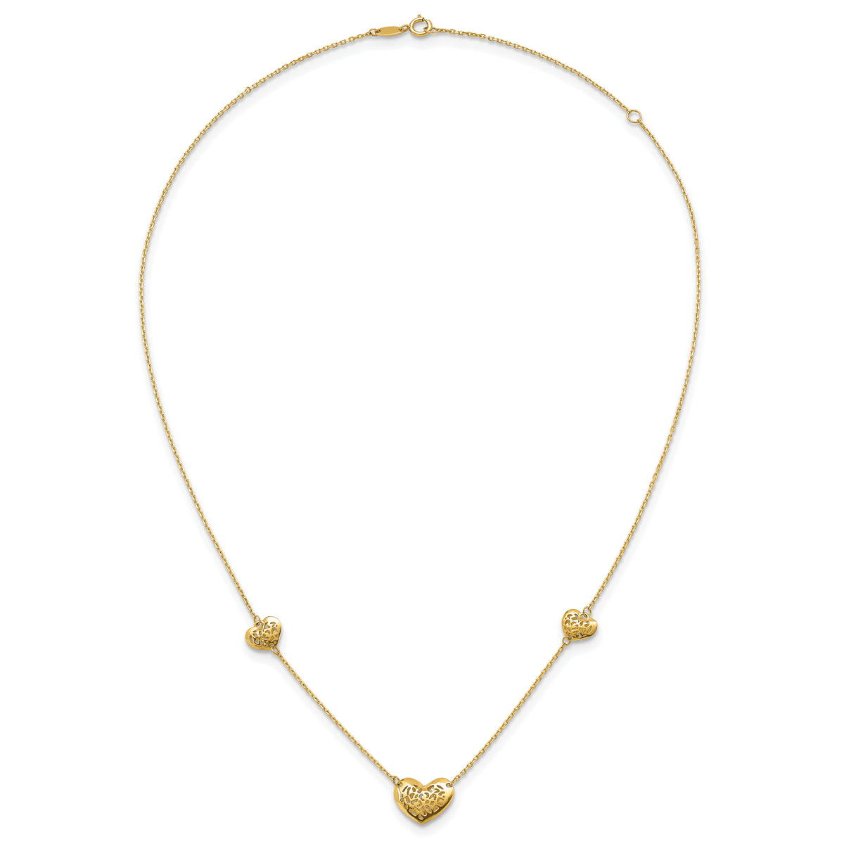 14K Polished and Textured Heart Station 16 w/2in ext. Necklace-SF3291-16