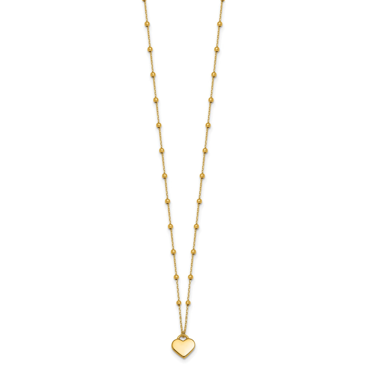 14k Polished Beaded and Heart 16in w/2in ext. Necklace-SF3292-16