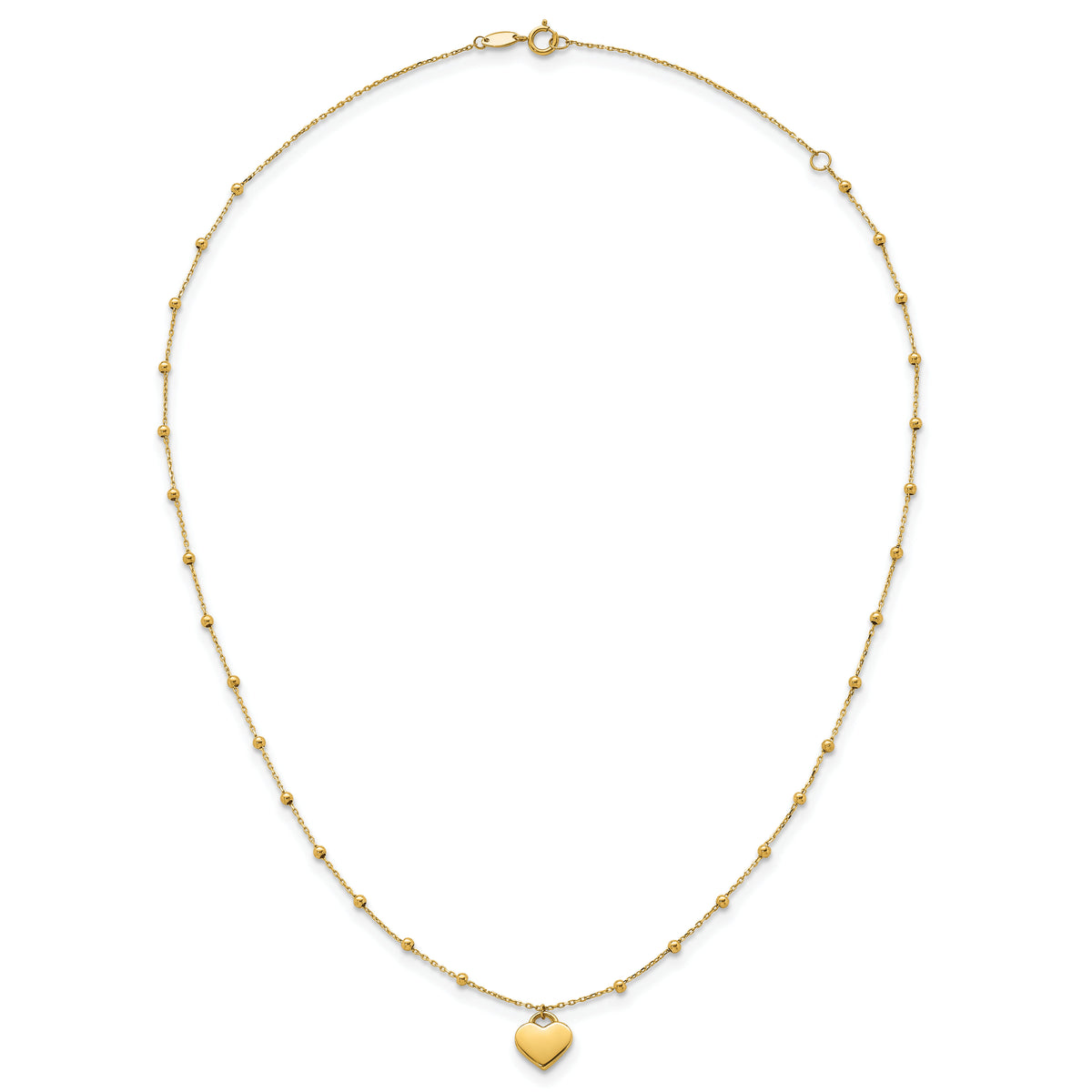 14k Polished Beaded and Heart 16in w/2in ext. Necklace-SF3292-16