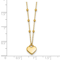 14k Polished Beaded and Heart 16in w/2in ext. Necklace-SF3292-16