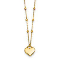 14k Polished Beaded and Heart 16in w/2in ext. Necklace-SF3292-16