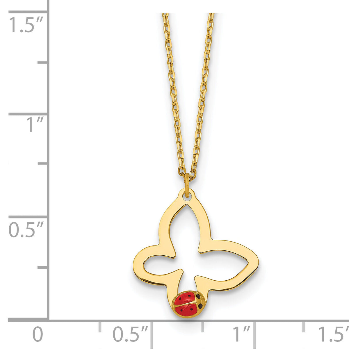 14k Polished Butterfly With Enamel Ladybug w/.75in Ext Children's Necklace-SF3293-15.5