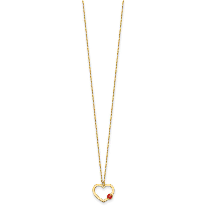 14k Polished Heart With Enamel Ladybug w/.75in Ext Children's Necklace-SF3294-15.5