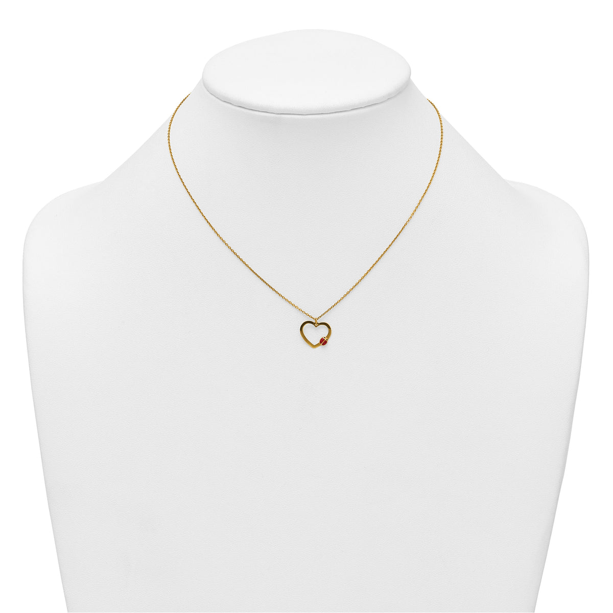14k Polished Heart With Enamel Ladybug w/.75in Ext Children's Necklace-SF3294-15.5
