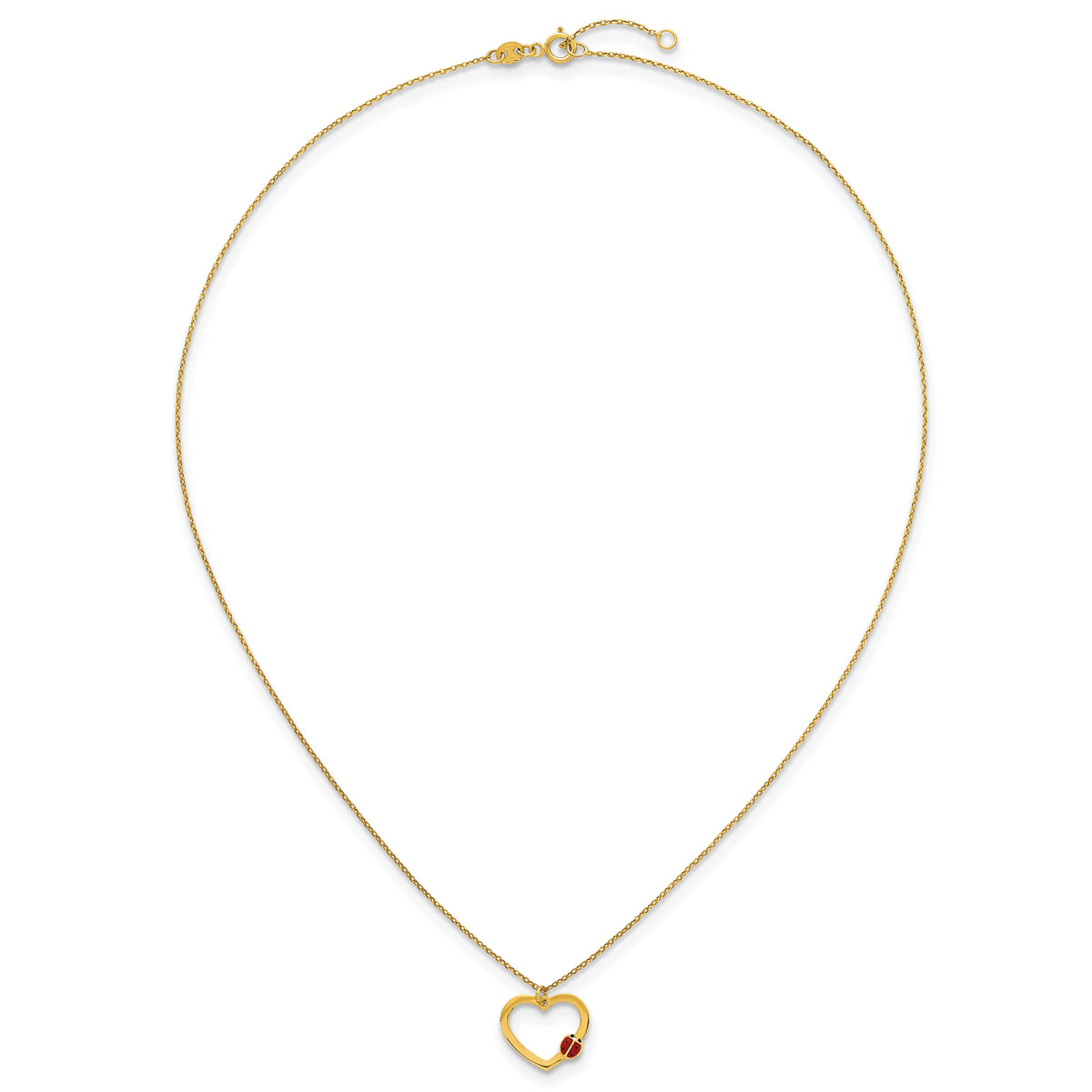 14k Polished Heart With Enamel Ladybug w/.75in Ext Children's Necklace-SF3294-15.5