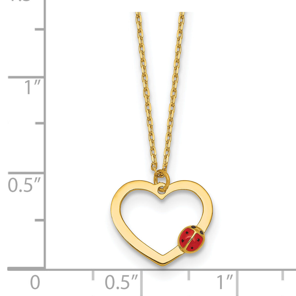 14k Polished Heart With Enamel Ladybug w/.75in Ext Children's Necklace-SF3294-15.5