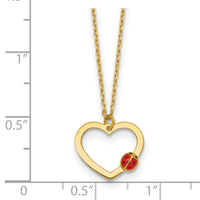 14k Polished Heart With Enamel Ladybug w/.75in Ext Children's Necklace-SF3294-15.5