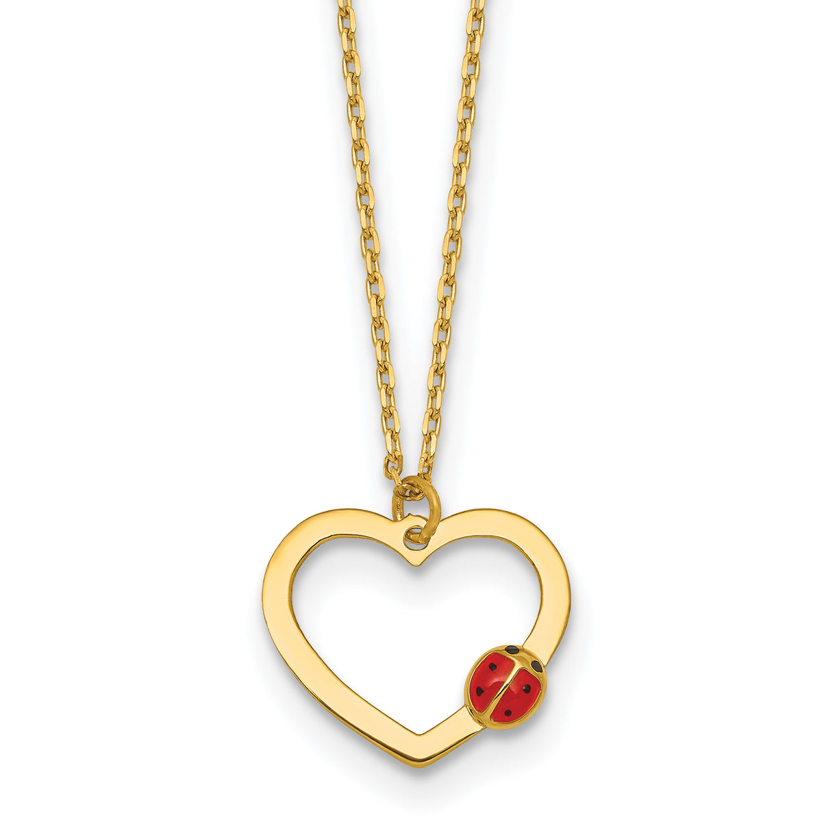 14k Polished Heart With Enamel Ladybug w/.75in Ext Children's Necklace-SF3294-15.5