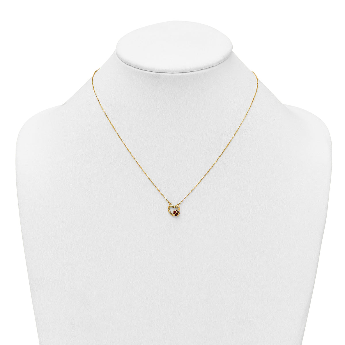 14K Polished Enameled Lady Bug with Heart 17in Necklace-SF3295-17
