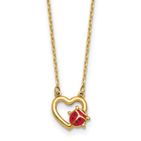 14K Polished Enameled Lady Bug with Heart 17in Necklace-SF3295-17