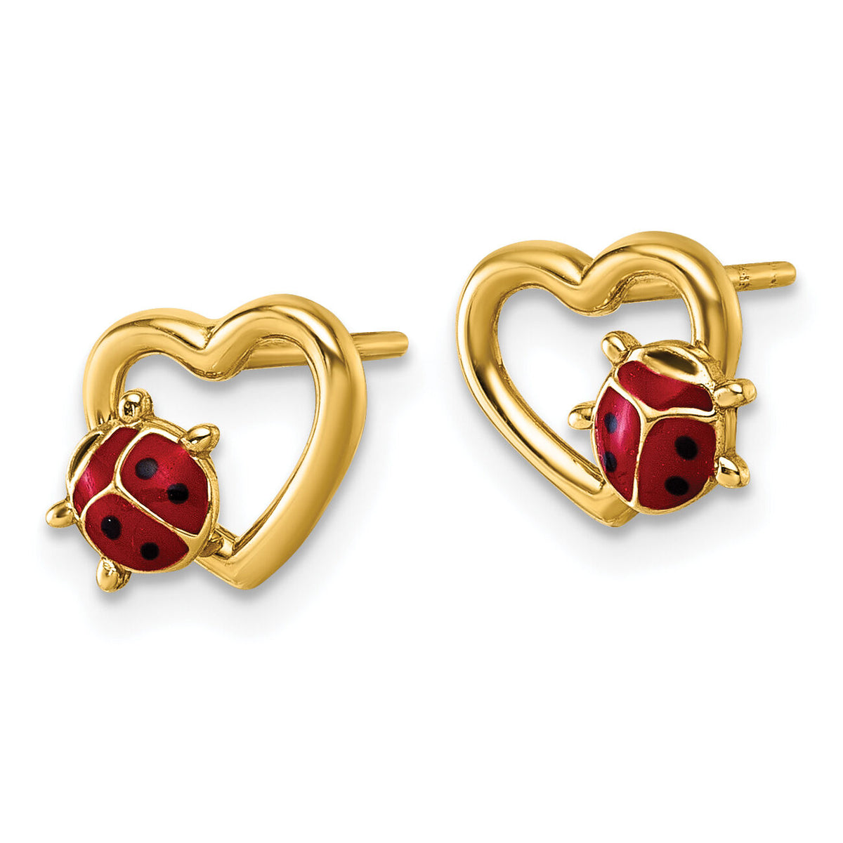 14K Polished Heart with Enameled Lady Bug Post Earrings-SF3295E