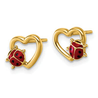 14K Polished Heart with Enameled Lady Bug Post Earrings-SF3295E