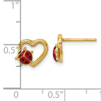 14K Polished Heart with Enameled Lady Bug Post Earrings-SF3295E