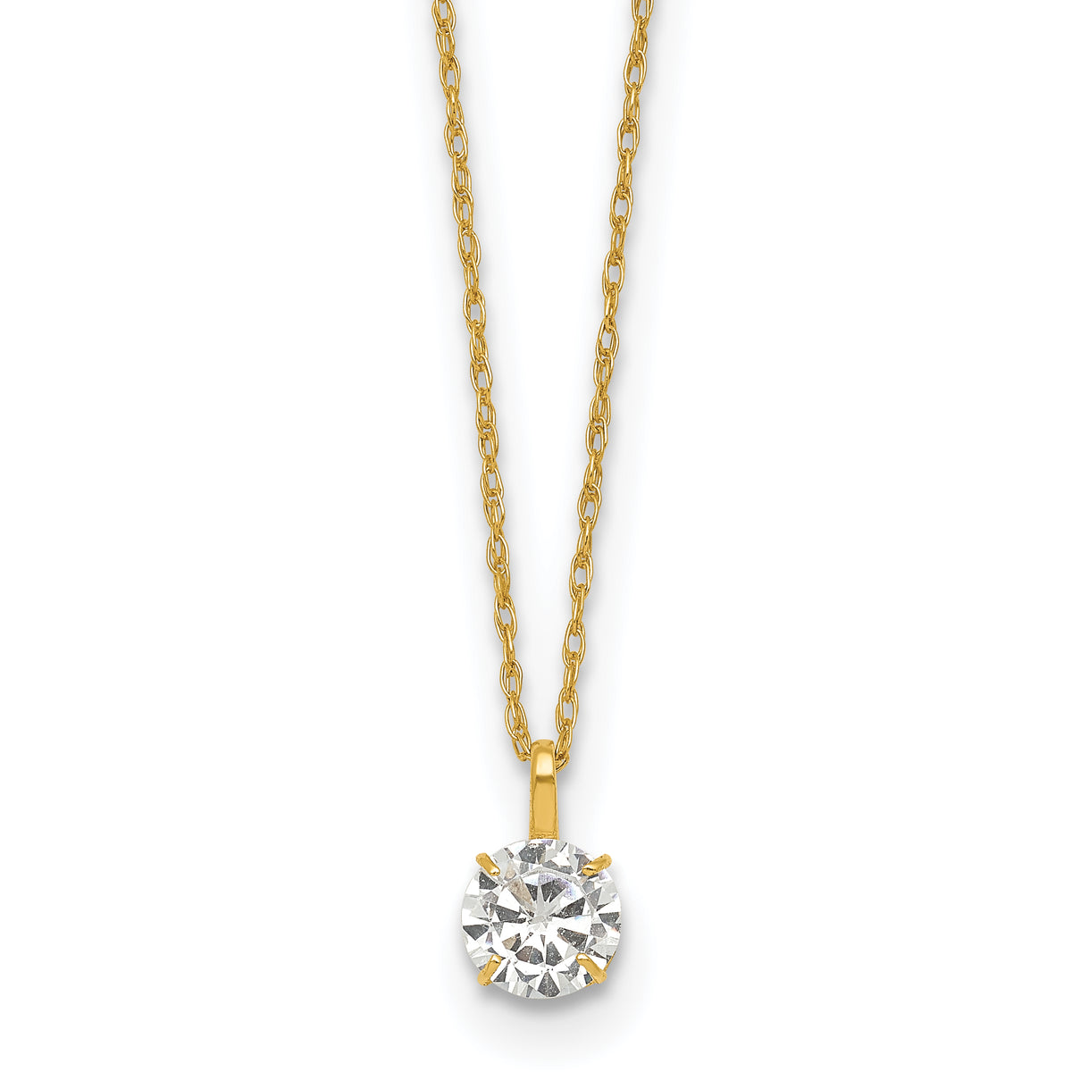 14k Polished 5mm CZ Solitaire 18in Necklace-SF3296-18