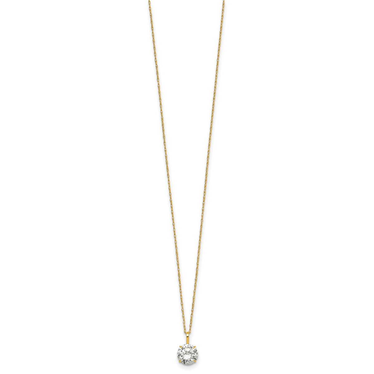 14k Polished 7mm CZ Solitaire 18in Necklace-SF3298-18
