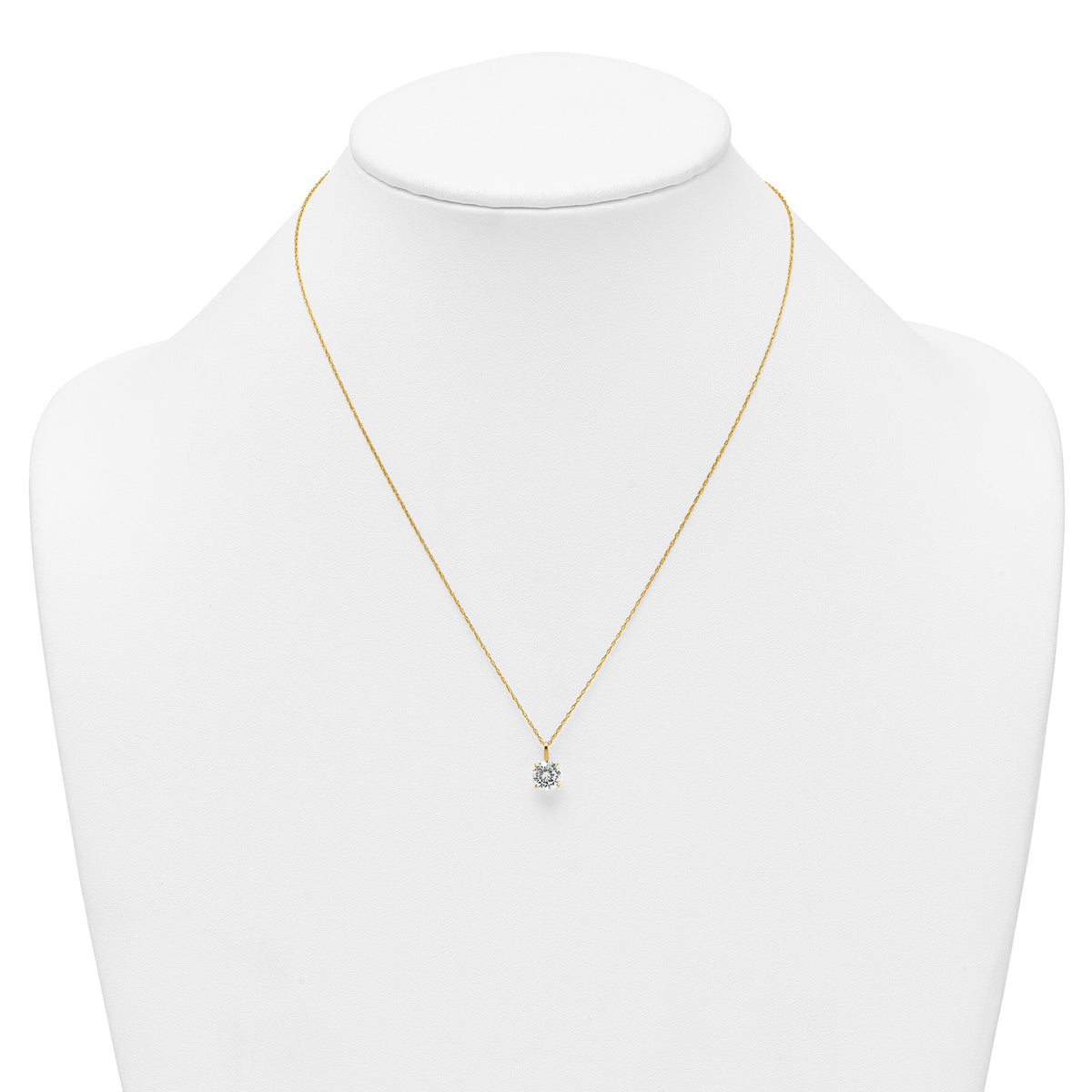 14k Polished 7mm CZ Solitaire 18in Necklace-SF3298-18