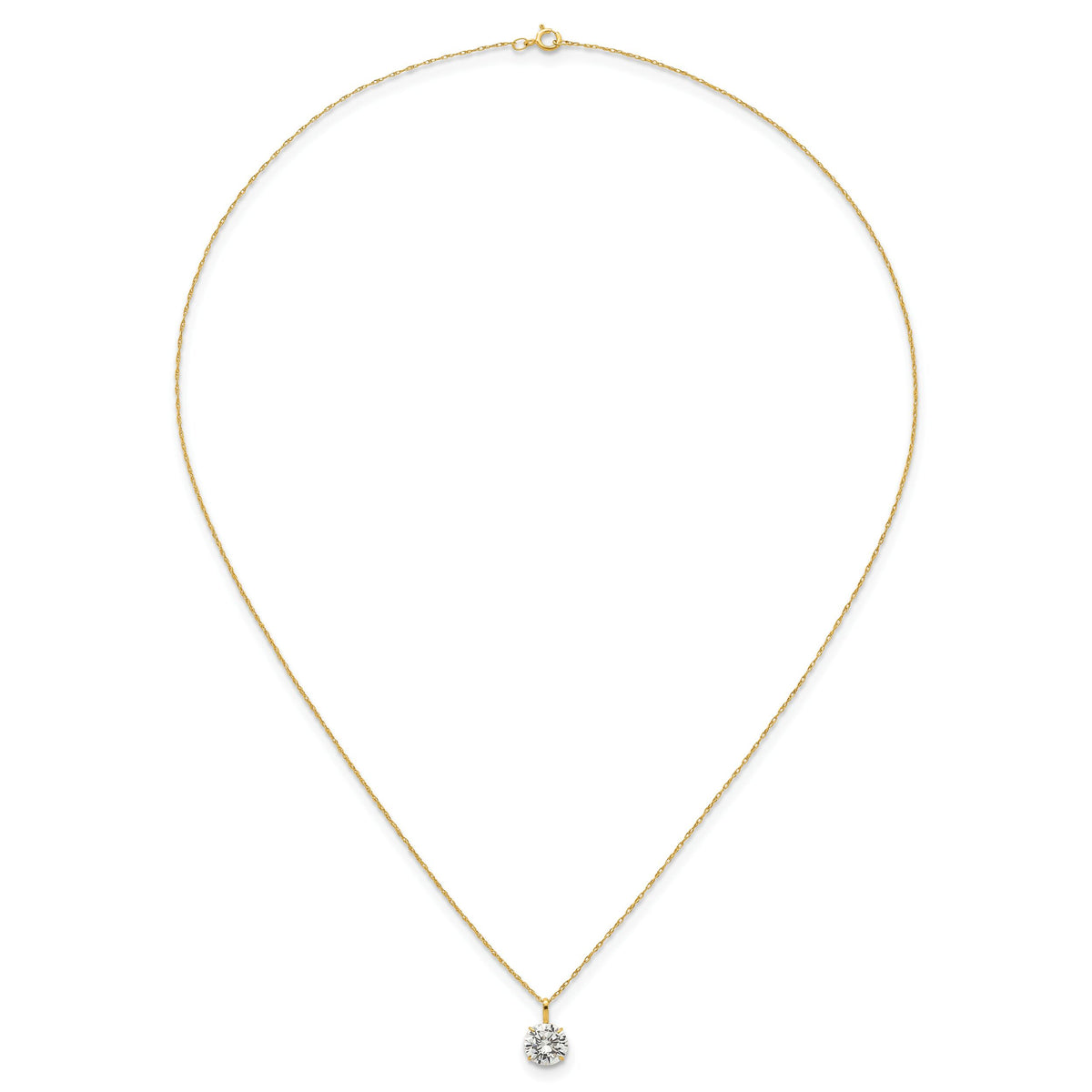 14k Polished 7mm CZ Solitaire 18in Necklace-SF3298-18