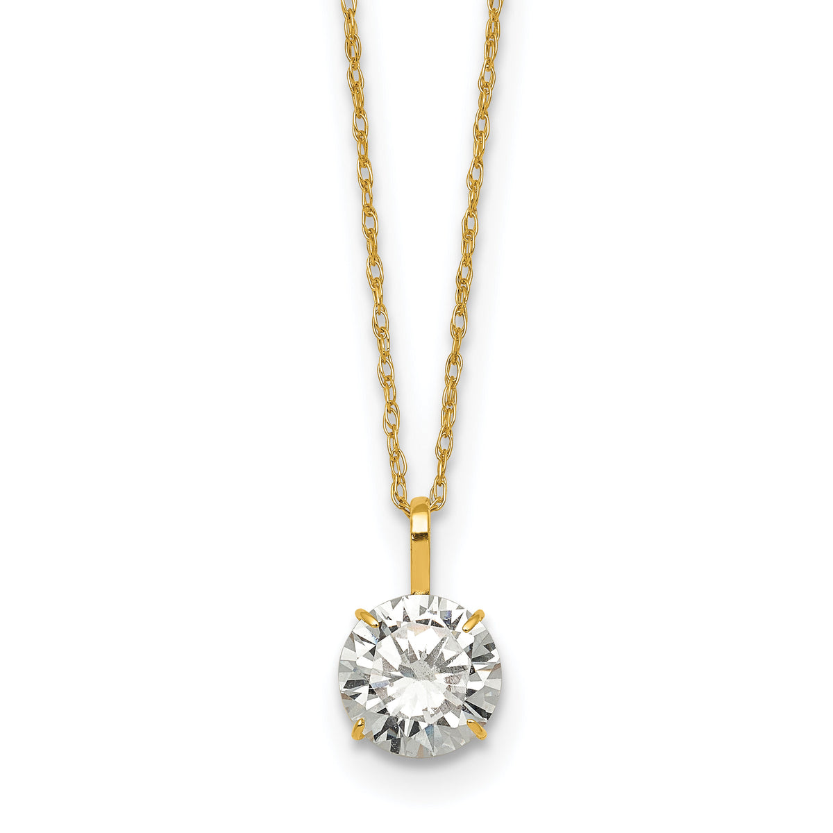 14k Polished 7mm CZ Solitaire 18in Necklace-SF3298-18