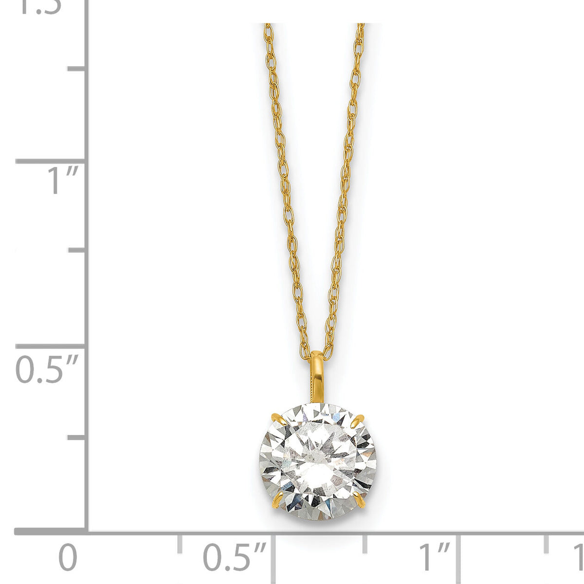 14k Polished 8mm CZ Solitaire 18in Necklace-SF3299-18