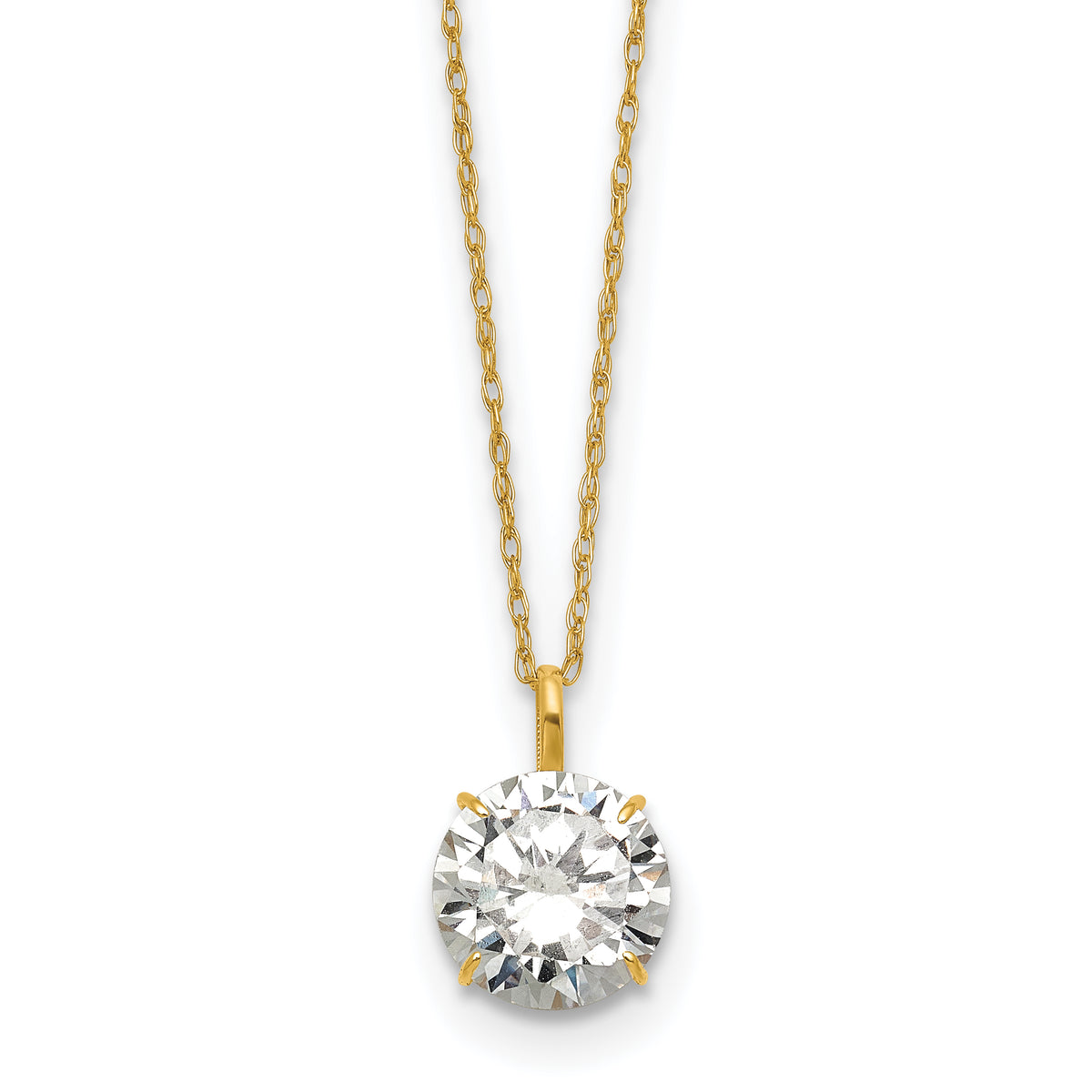 14k Polished 8mm CZ Solitaire 18in Necklace-SF3299-18
